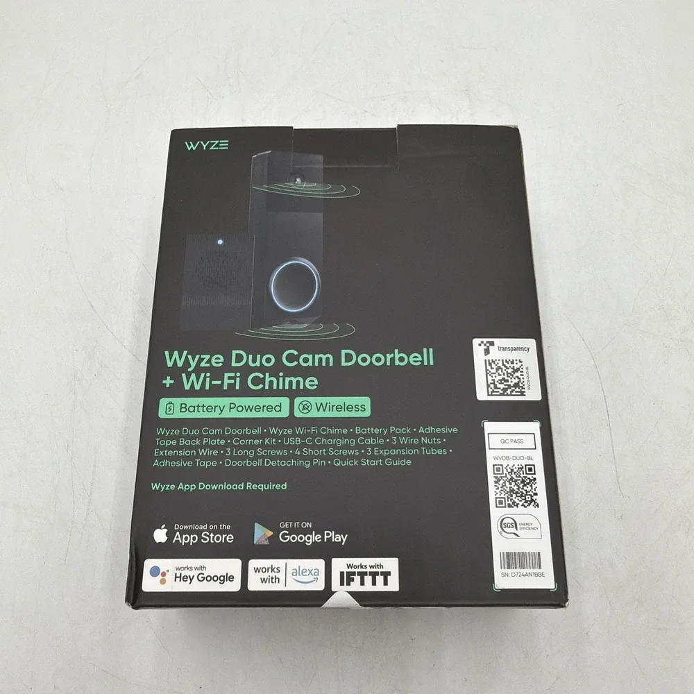 Wyze Duo Cam Battery Doorbell + Wi-Fi Chime, Black Open Box